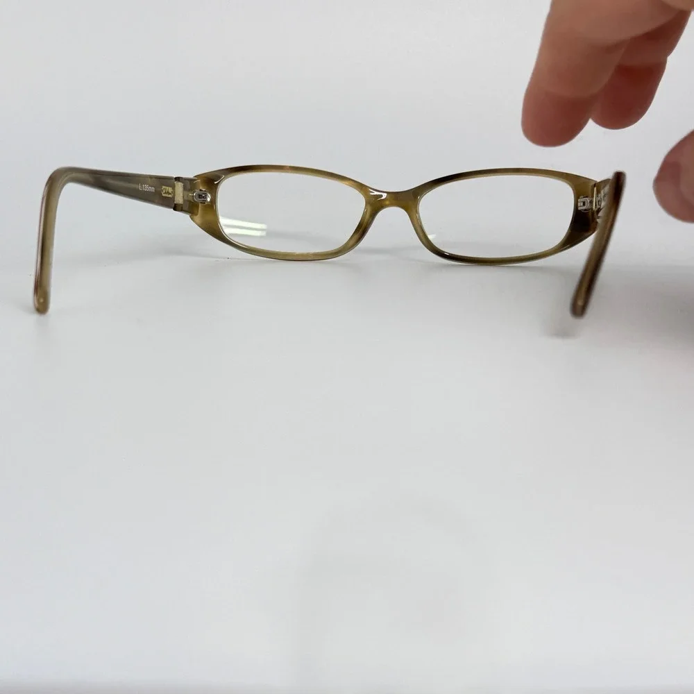 Cole Haan CH902 Brown Horn Eyeglasses Frames Italy 135mm Oval Womens Brown 21507